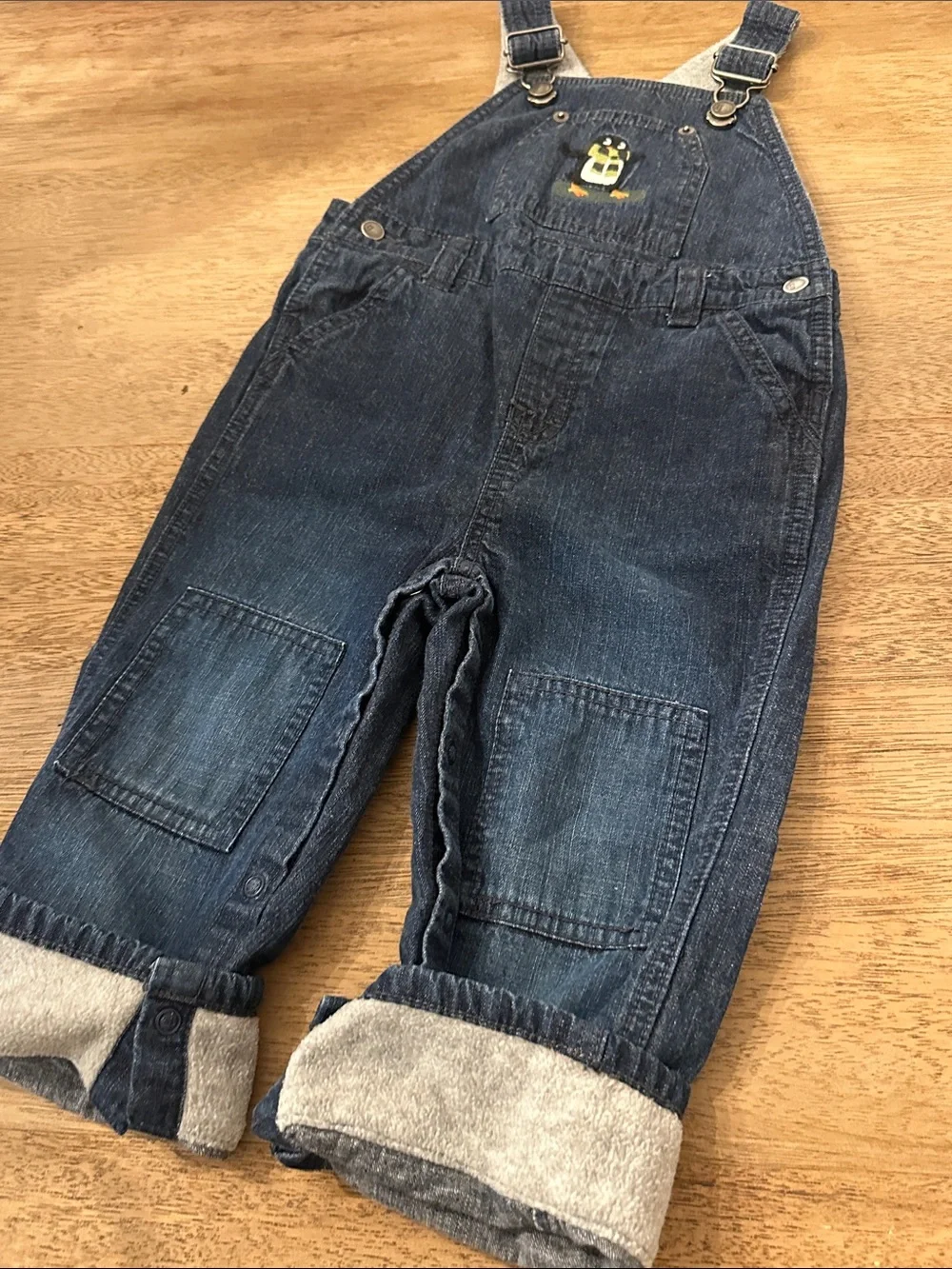 Vintage GYMBOREE Penguin Champ Denim Overalls sz 2T snowboard fall winter EUC